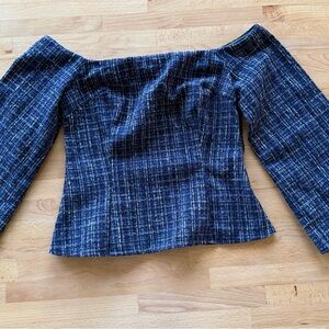 Zara Navy Textured Tweed Top Size S